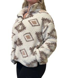 Thread Supply Quarter Zip Women's Oversize Pattern Fleece Sherpa Size Medium